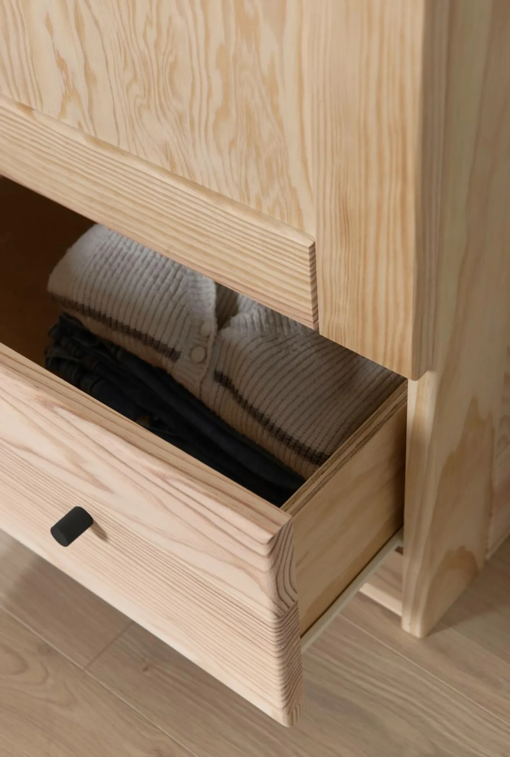 Armoires|Armoires Et Dressing>Camif Armoire bois massif 2 portes 1 tiroir Iris - - Poignées Noir Brut