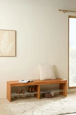 Meubles D'Entrée>Camif Banc à chaussures bois massif 3 places Cyriel - Hêtre Massif