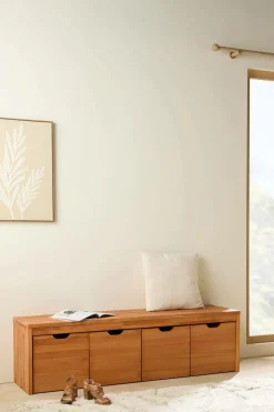 Meubles D'Entrée|Meubles Tv>Camif Banc bois massif 4 cubes de rangement Cyriel - Hêtre Massif