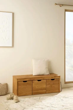 Meubles D'Entrée|Meubles Tv>Camif Banc bois massif 3 cubes de rangement Cyriel - Chêne Massif