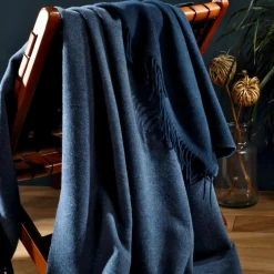 Plaids|Plaids>Camif BIEDERLACK Plaid laine et cachemire Clarence - - 130 x 170 cm Bleu Jean