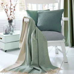 Plaids|Plaids>Camif BIEDERLACK Plaid laine et cachemire Clarence - - 130 x 170 cm Céladon/Crème