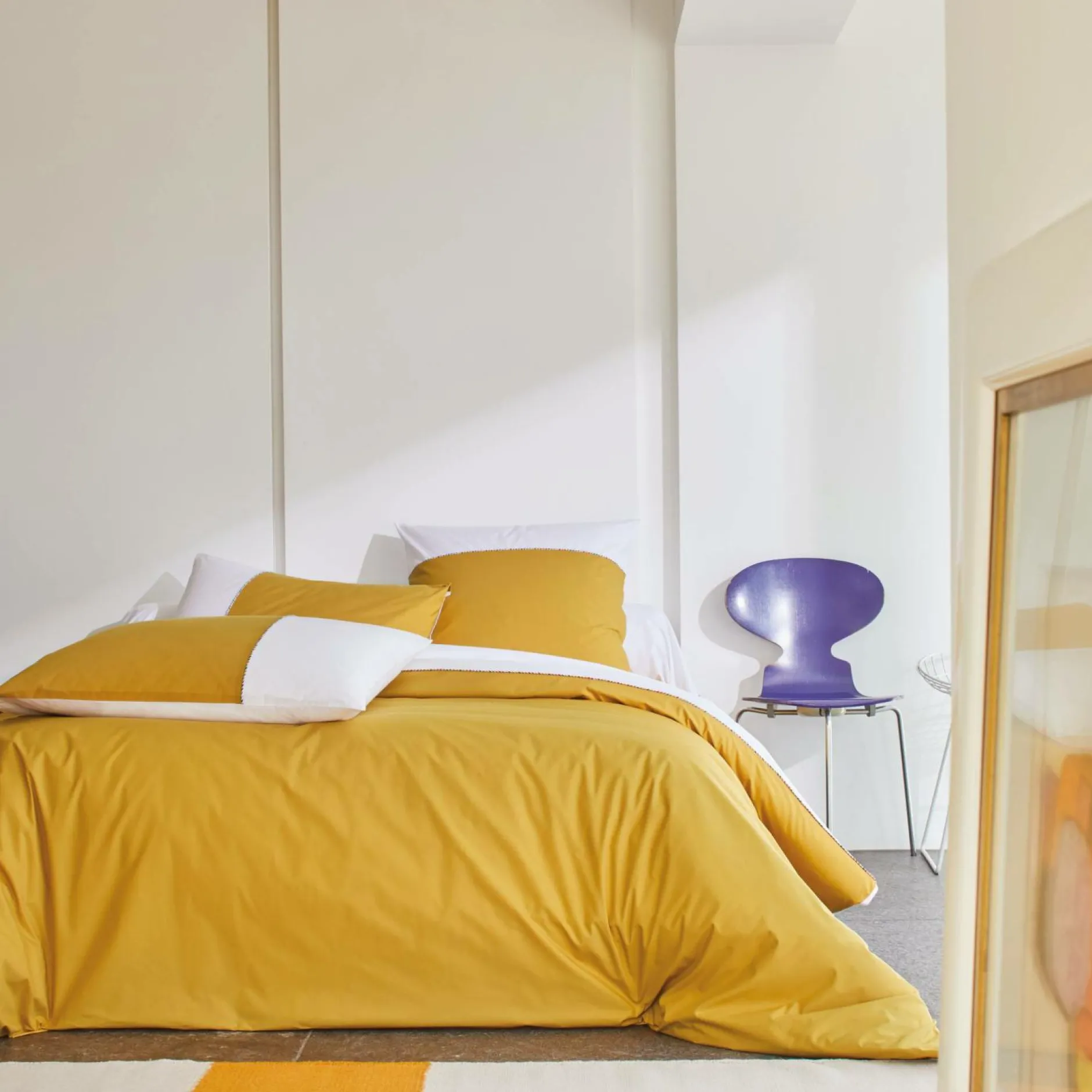 Draps Housse>Camif BLANC DES VOSGES Drap housse percale, Duo - - 160 x 200 cm Ocre