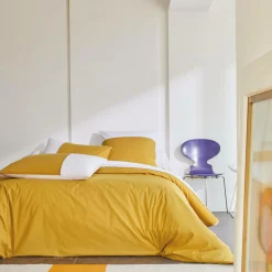 Taies D'Oreiller>Camif BLANC DES VOSGES Taie bicolore percale, Duo - - Taie d'oreiller 50 x 75 cm Ocre