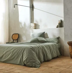 Taies D'Oreiller>Camif BLANC DES VOSGES Taie d'oreiller percale lavée Bohème - - Taie d'oreiller 65 x 65 cm Toundra