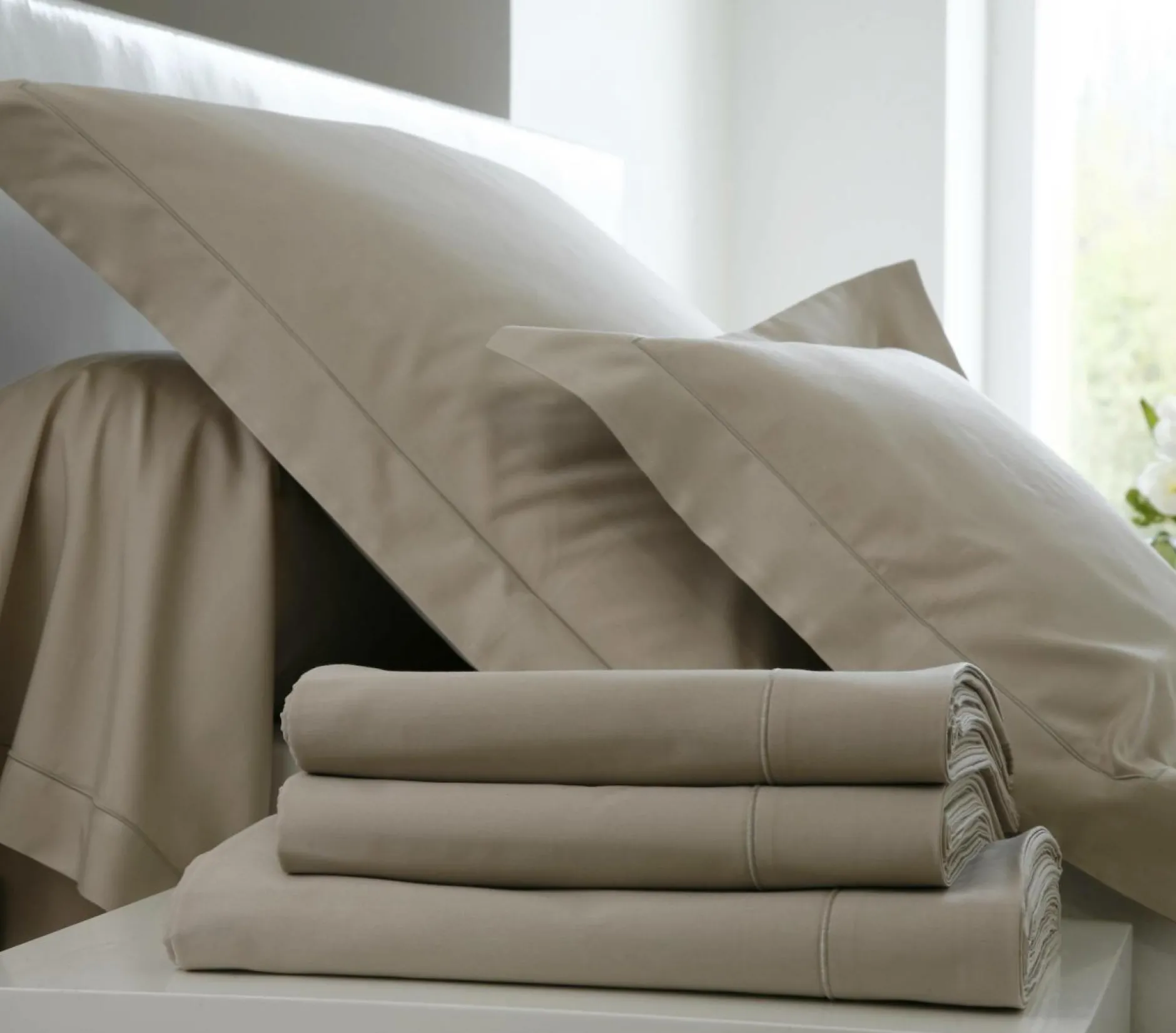 Taies D'Oreiller>Camif BLANC DES VOSGES Taie d'oreiller Percale Easy - - Taie d'oreiller 65 x 65 cm Chanvre
