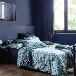 Taies D'Oreiller>Camif BLANC DES VOSGES Taie d'oreiller satin Floréa - - 65 x 65 cm Bleu Céleste