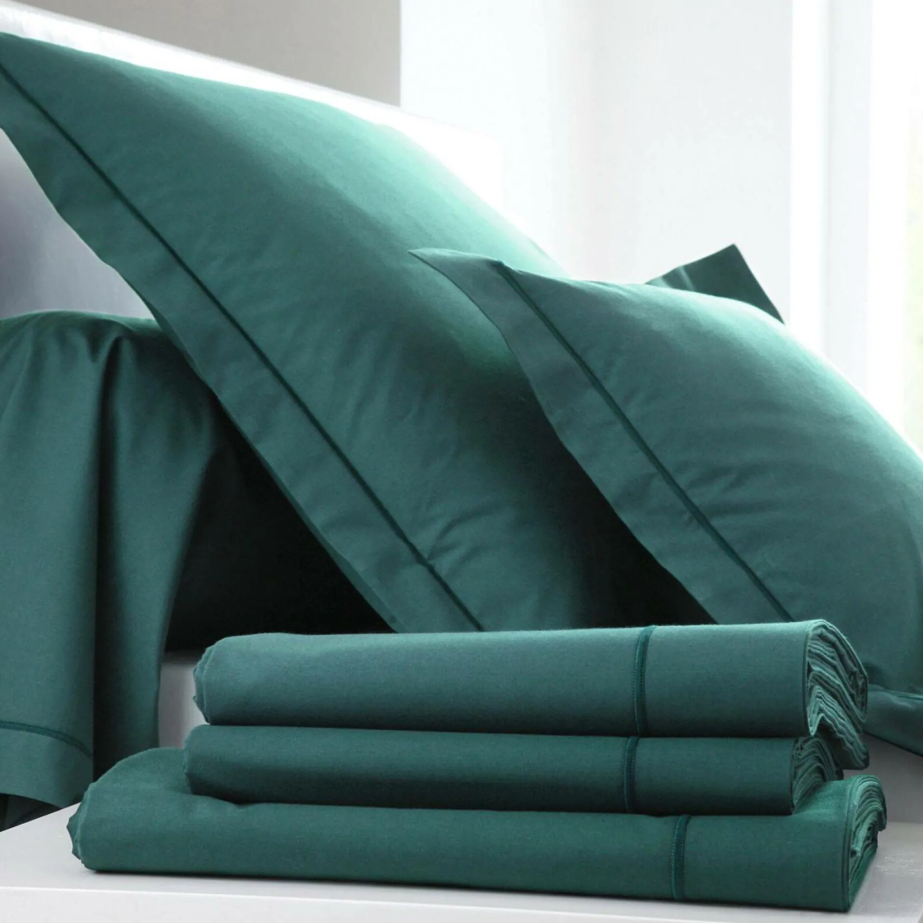 Taies D'Oreiller>Camif BLANC DES VOSGES Taie d'oreiller Percale Easy - - Taie d'oreiller 65 x 65 cm Bleu Paon