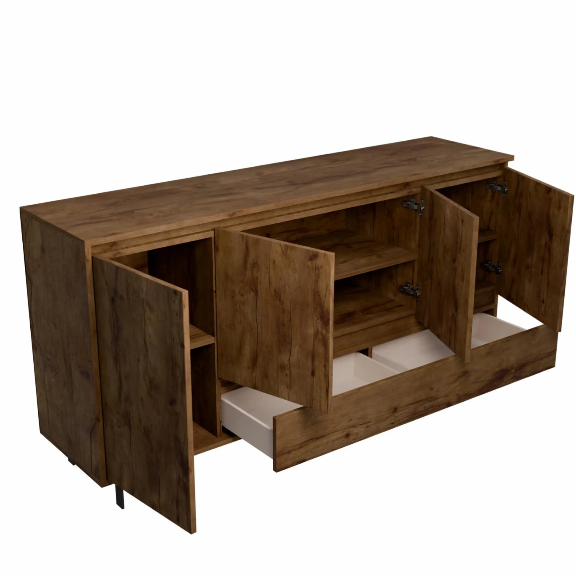 Buffets>Camif Buffet 4 portes 1 tiroir décor bois Gustavo - Noyer