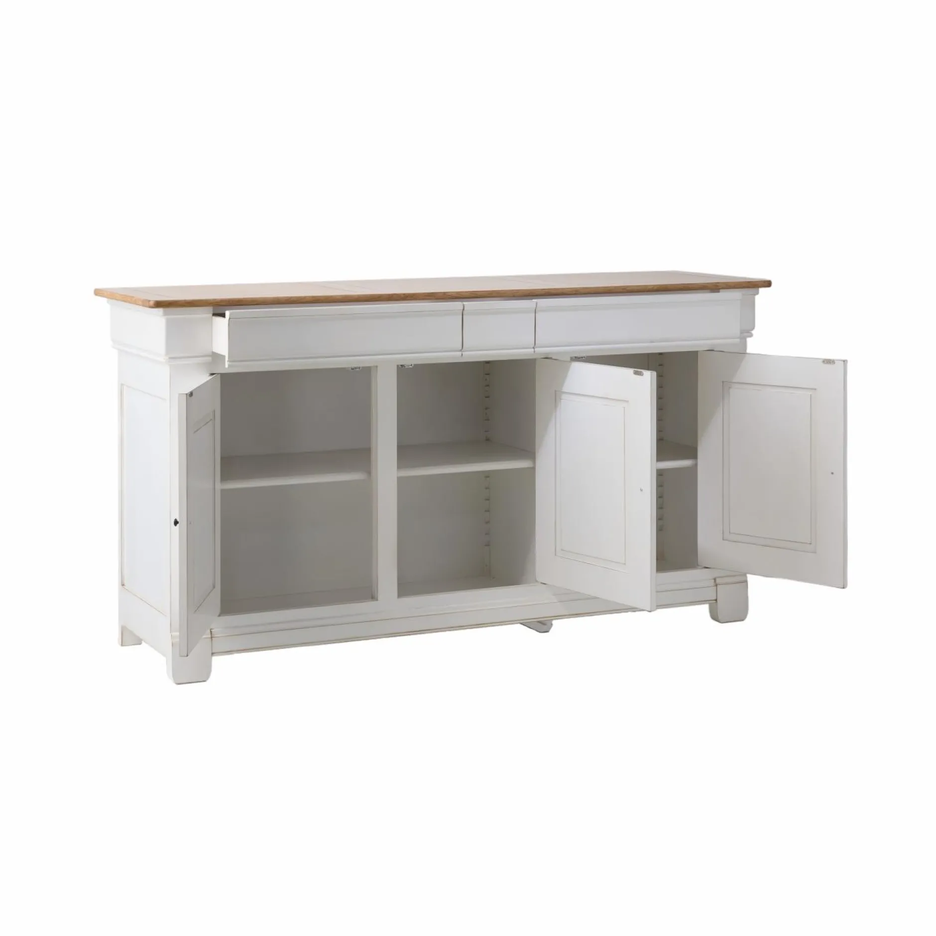 Buffets>Camif Buffet bois massif 3 portes 3 tiroirs Embellie - Blanc