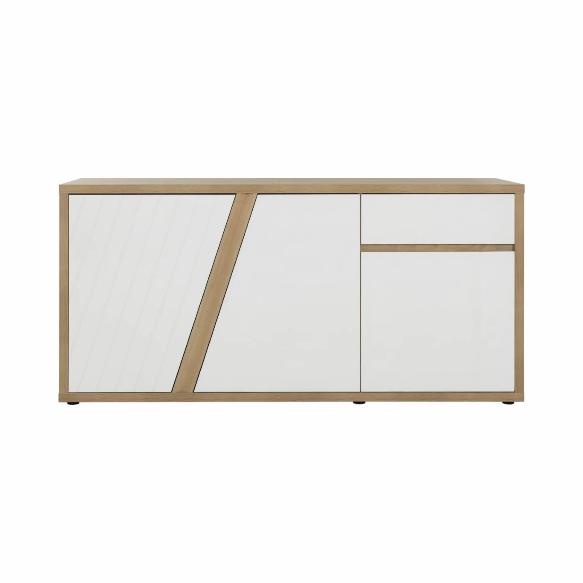 Buffets>Camif Buffet décor bois et blanc 3 portes 1 tiroir Gustave