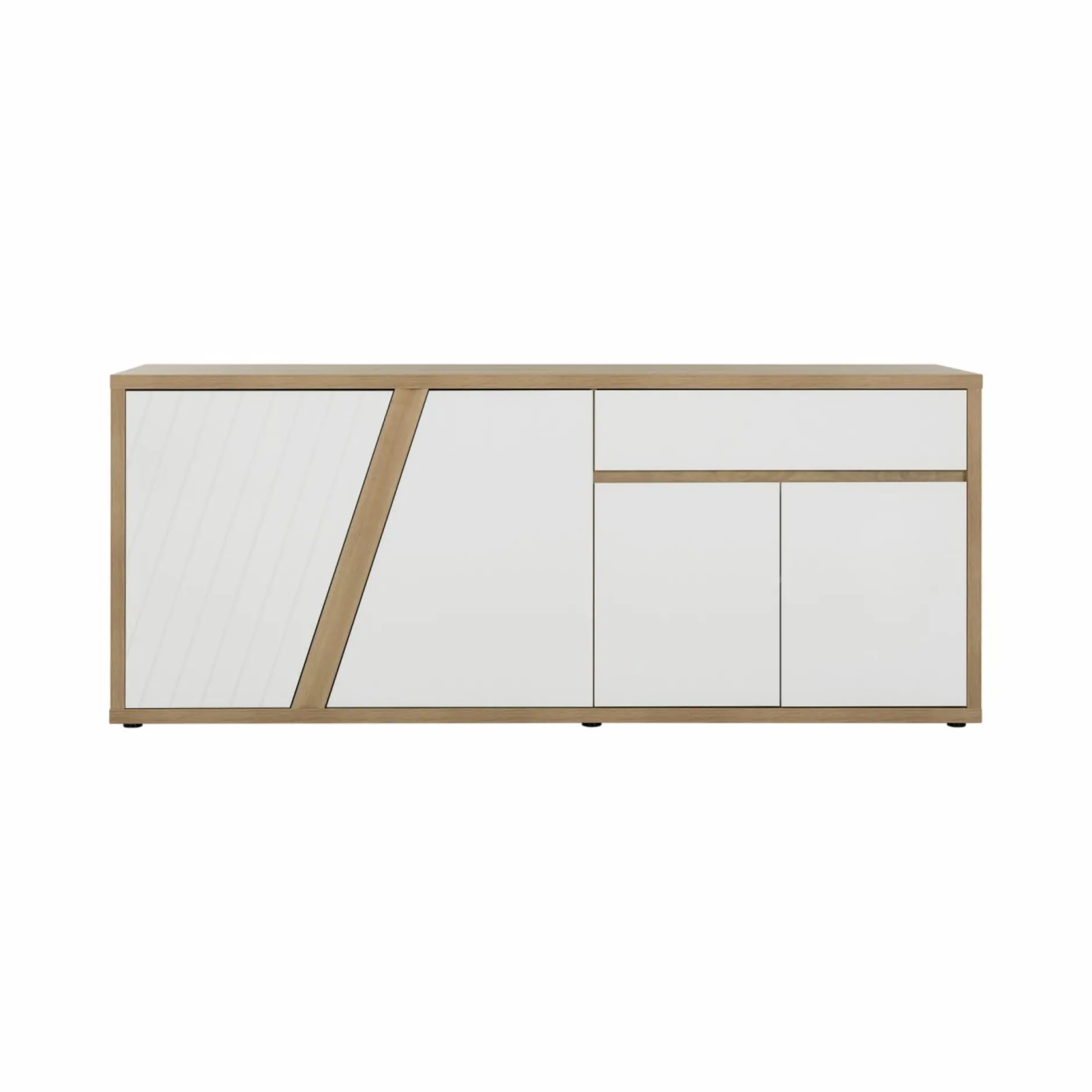 Buffets>Camif Buffet décor bois et blanc 4 portes 1 tiroir Gustave