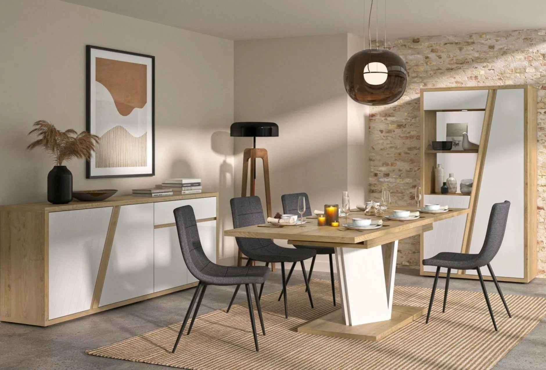 Buffets>Camif Buffet décor bois et blanc 4 portes 1 tiroir Gustave