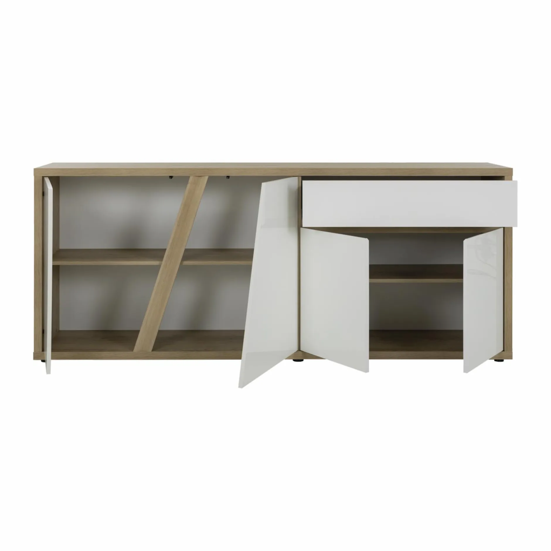 Buffets>Camif Buffet décor bois et blanc 4 portes 1 tiroir Gustave