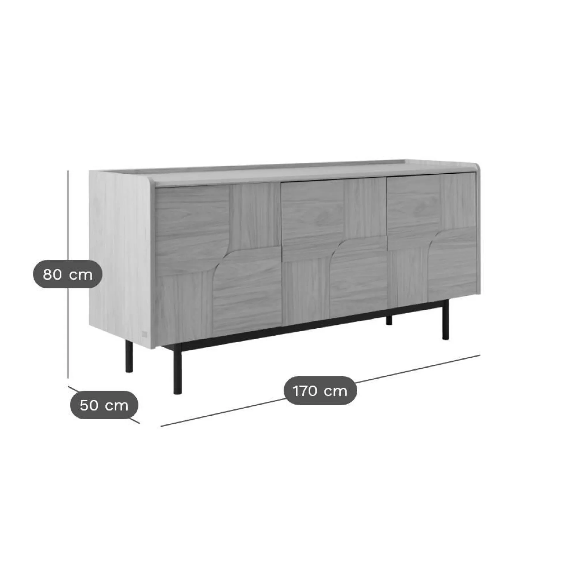 Buffets>Camif Buffet décor bois pieds métal 3 portes Mila