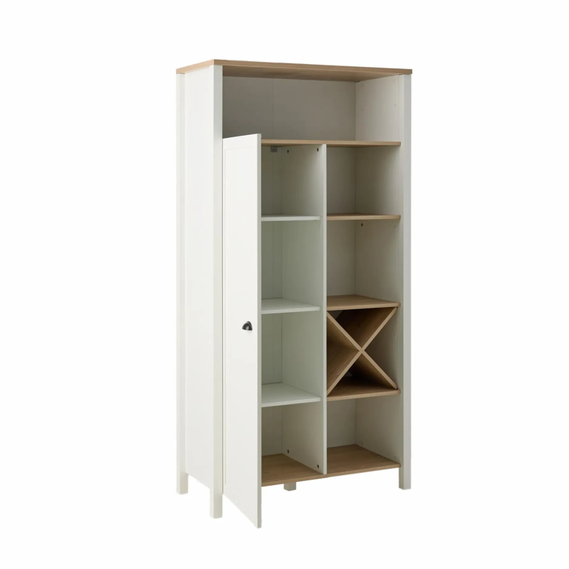 Buffets>Camif Buffet haut blanc et décor bois 1 porte Pivoine