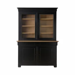 Meubles Vitrines>Camif Buffet vaisselier bois massif 4 portes 3 tiroirs Embellie - Noir