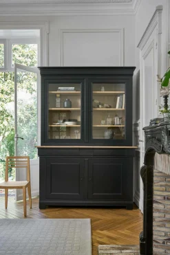 Meubles Vitrines>Camif Buffet vaisselier bois massif 4 portes 3 tiroirs Embellie - Noir