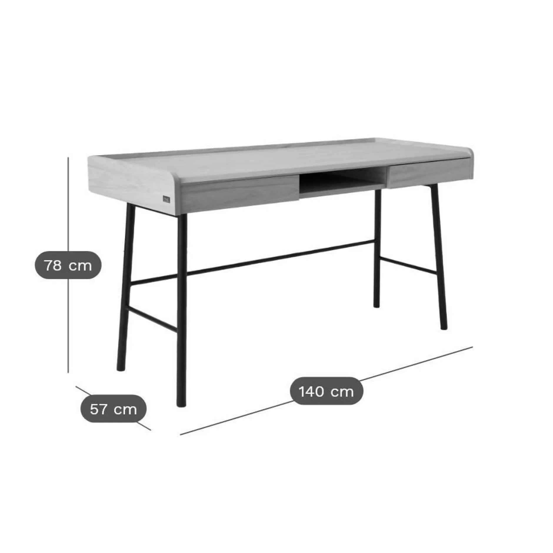 Bureaux>Camif Bureau décor bois pieds métal 2 tiroirs Mila