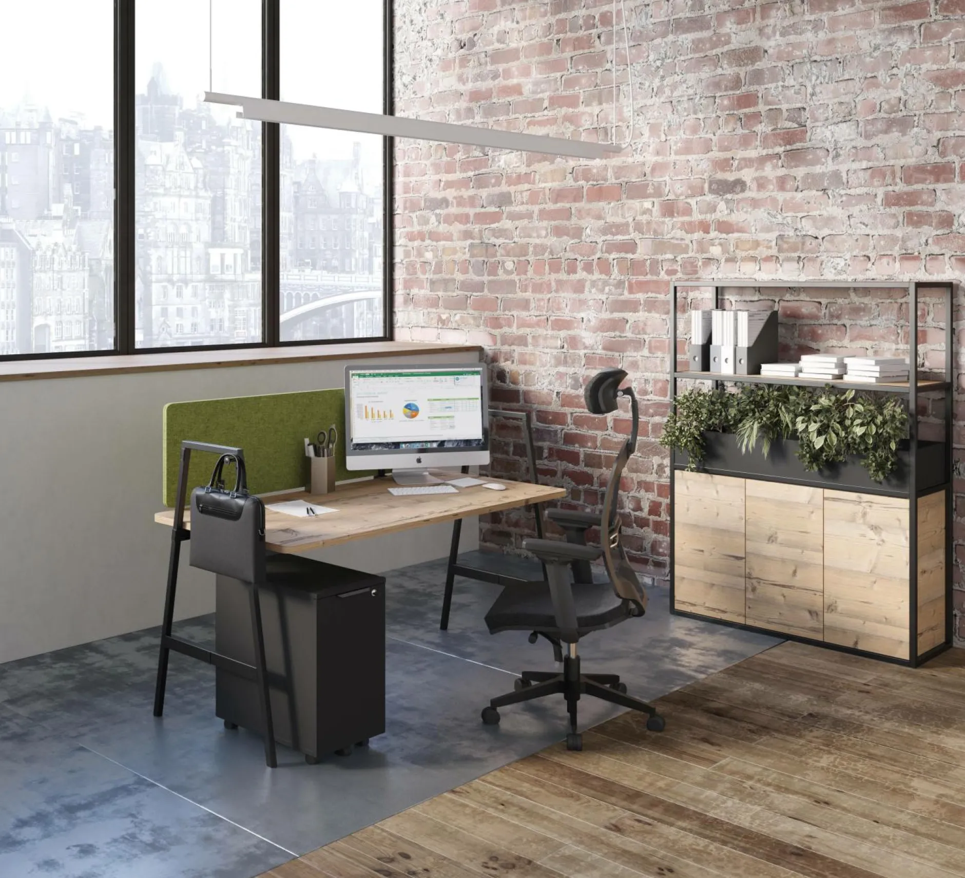Bureaux>Camif BURONOMIC Bureau Alto pieds hauts - - 140 x 80 cm Décor Chêne / Pieds Noirs