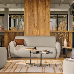 Canapés Droits|Canapés Fixes>Camif Canapé bouclette Ome - - 3 places Gris Clair