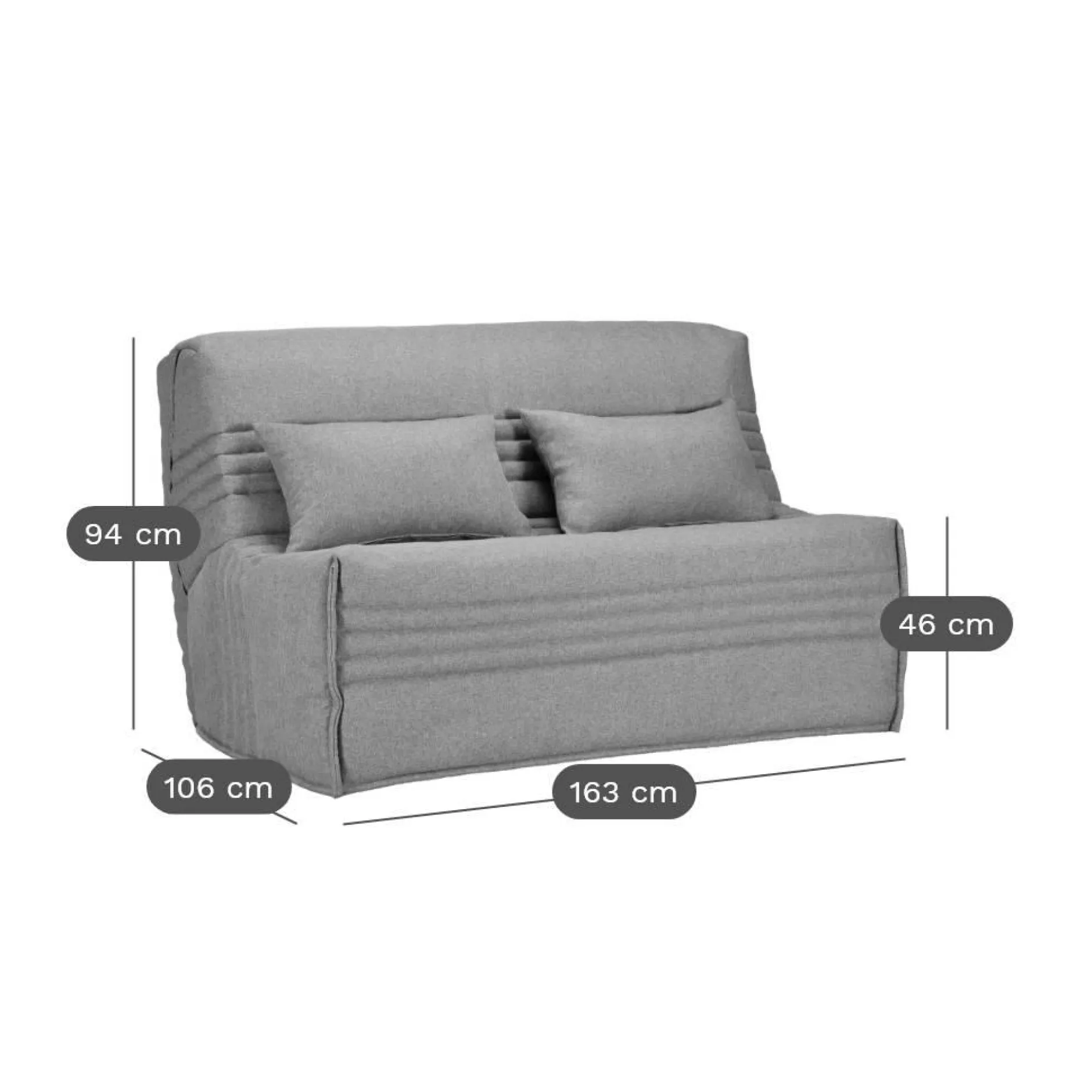 Bz>Camif Canapé BZ tissu matelas 15 cm Guidel - - 160 x 200 cm Gris Clair