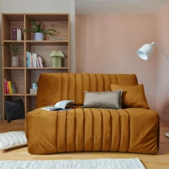 Bz>Camif Canapé BZ velours matelas 15 cm Oriane - - Matelas mousse HR Jaune Mordoré