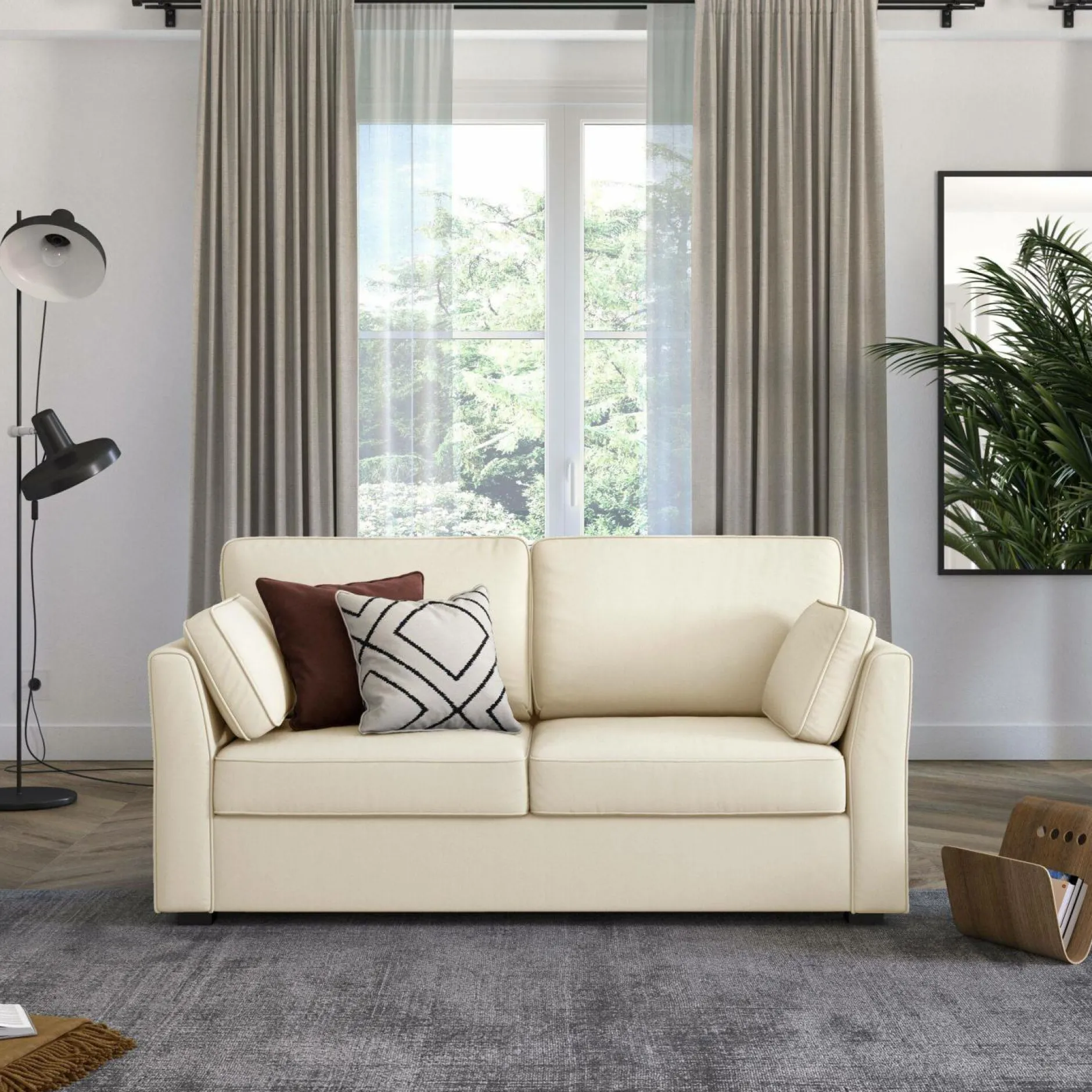 Canapés Droits>Camif Canapé convertible tissu coton déhoussable Marbella - Beige - 2 places