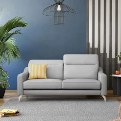 Canapés Droits|Canapés Fixes>Camif Canapé cuir têtières relevables Ben - - Grand 3 places Gris Clair