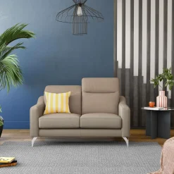 Canapés Droits|Canapés Fixes>Camif Canapé cuir têtières relevables Ben - - Grand 2 places Tourterelle