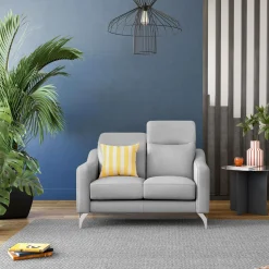 Canapés Droits|Canapés Fixes>Camif Canapé cuir têtières relevables Ben - - 2 places Gris Clair