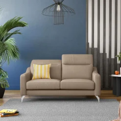 Canapés Fixes|Canapés Droits>Camif Canapé cuir têtières relevables Ben - - 3 places Tourterelle