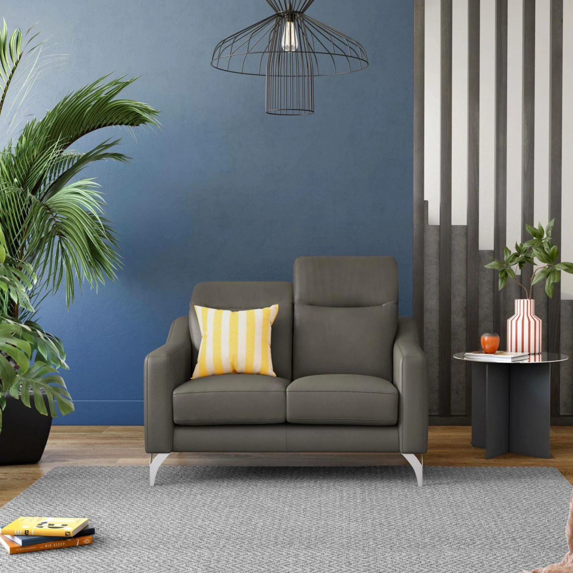 Canapés Droits|Canapés Fixes>Camif Canapé cuir têtières relevables Ben - - 2 places Ardoise