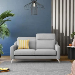 Canapés Droits|Canapés Fixes>Camif Canapé cuir têtières relevables Ben - - 3 places Gris Clair