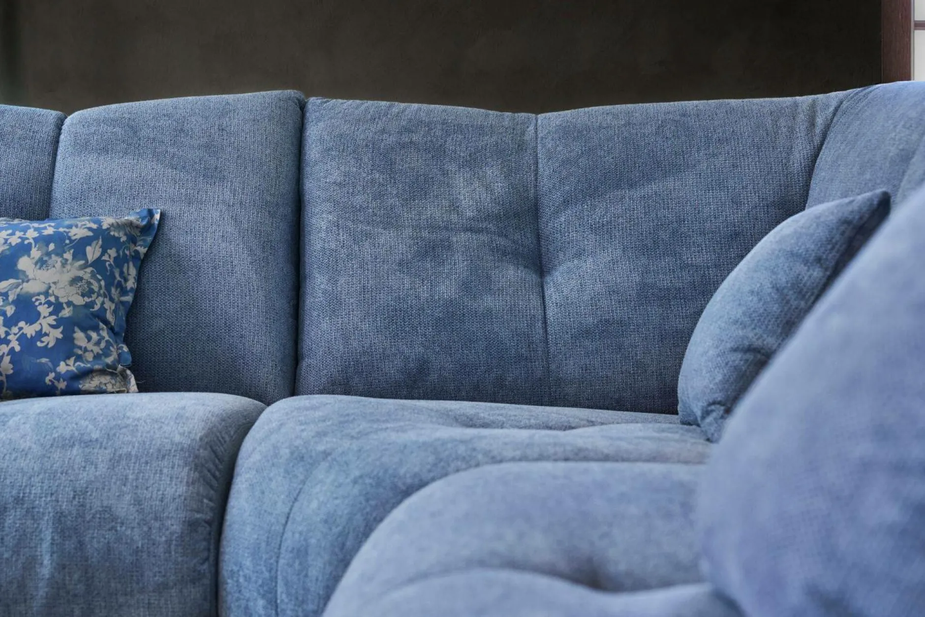 Canapés Modulables>Camif Canapé d'angle modulable tissu avec pouf Benny - Bleu