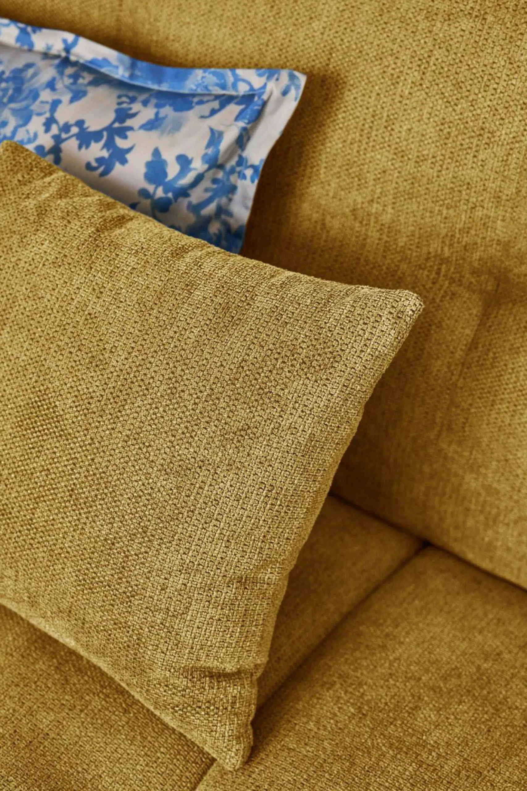 Canapés Modulables>Camif Canapé d'angle modulable tissu avec pouf Benny - Moutarde