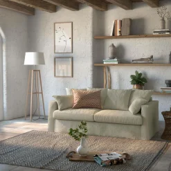 Canapés Droits|Canapés Fixes>Camif Canapé lin froissé déhoussable Moëze - Vert Kaki - 3 places