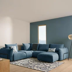 Canapés Modulables>Camif Canapé panoramique tissu Solal - - Méridienne droite Bleu