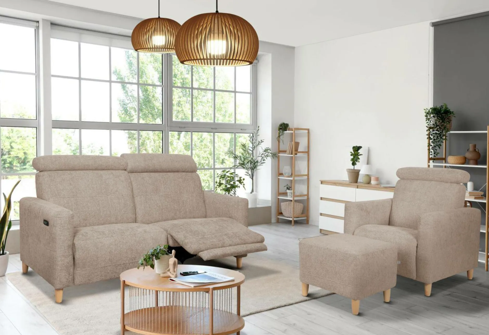 Canapés Relax>Camif Canapé relax électrique tissu Chambord - - Grand 2 places Beige
