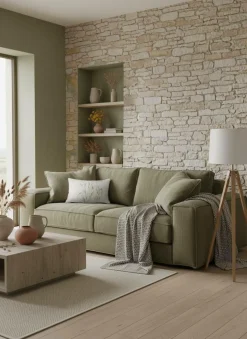 Canapés Fixes>Camif Canapé tissu effet lin Martin - - 3 places Bleu