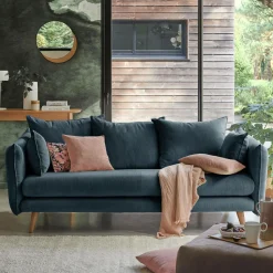 Canapés Droits|Canapés Fixes>Camif Canapé velours côtelé Orion - - 4 places Bleu Prusse