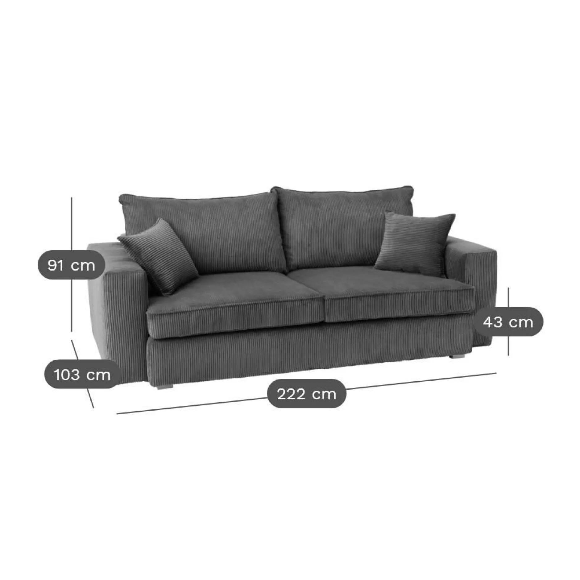 Canapés Fixes|Canapés Droits>Camif Canapé velours côtelé Otto - - 4 places Vert