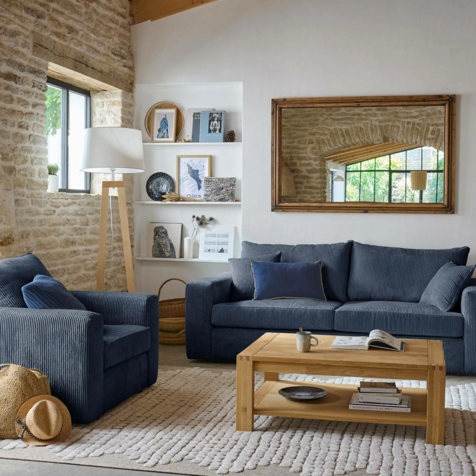 Canapés Fixes|Canapés Droits>Camif Canapé velours côtelé Otto - - 2 places Bleu