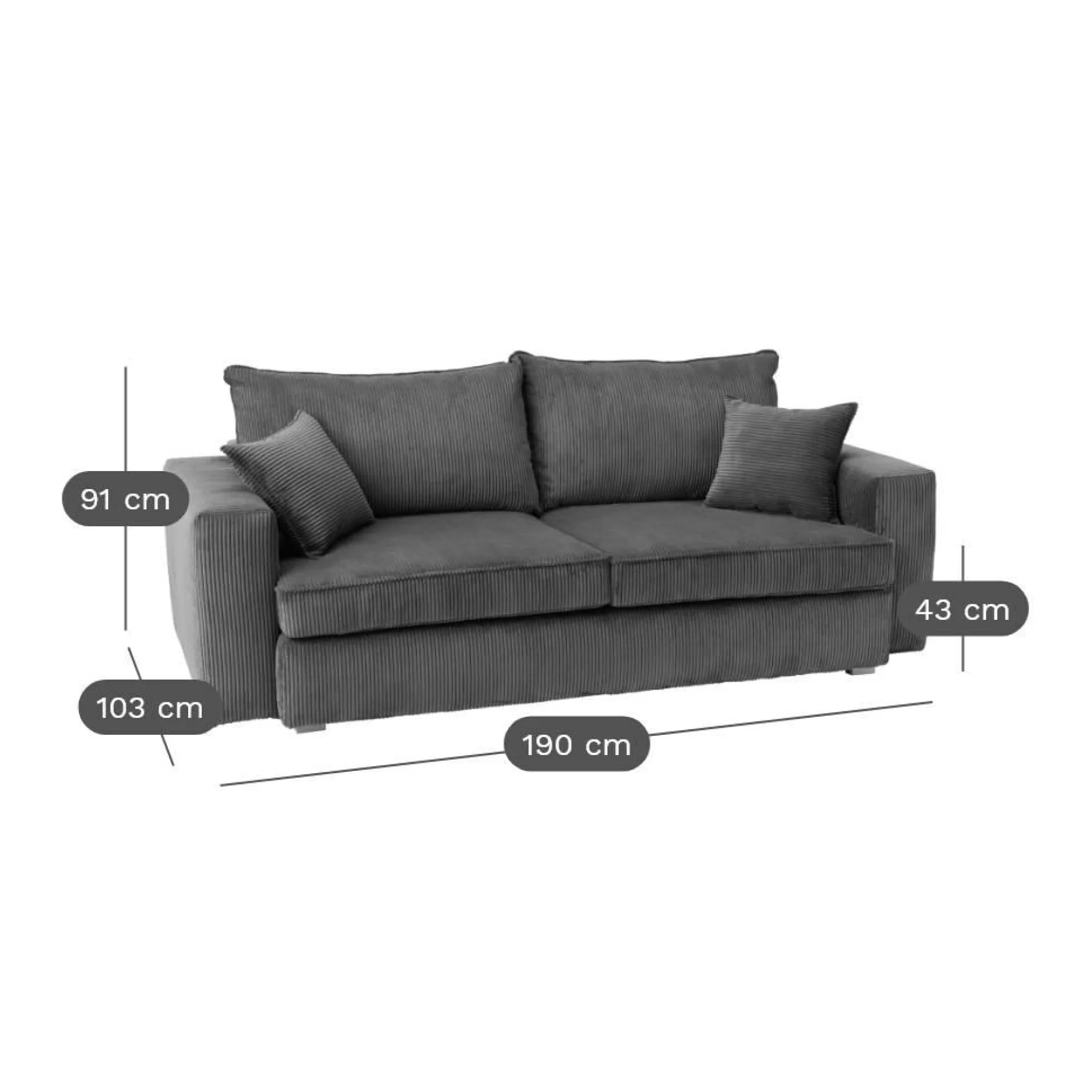 Canapés Fixes|Canapés Droits>Camif Canapé velours côtelé Otto - - 2 places Bleu