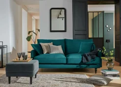 Canapés Droits|Canapés Fixes>Camif Canapé velours Olie - - 3 places Bleu paon