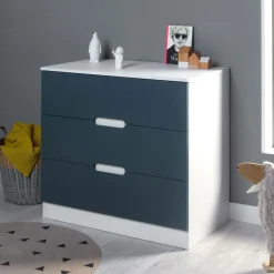 Chambres Enfant|Chambres Enfant>Camif Commode 3 tiroirs Séraphin - Blanc/Bleu Nuit