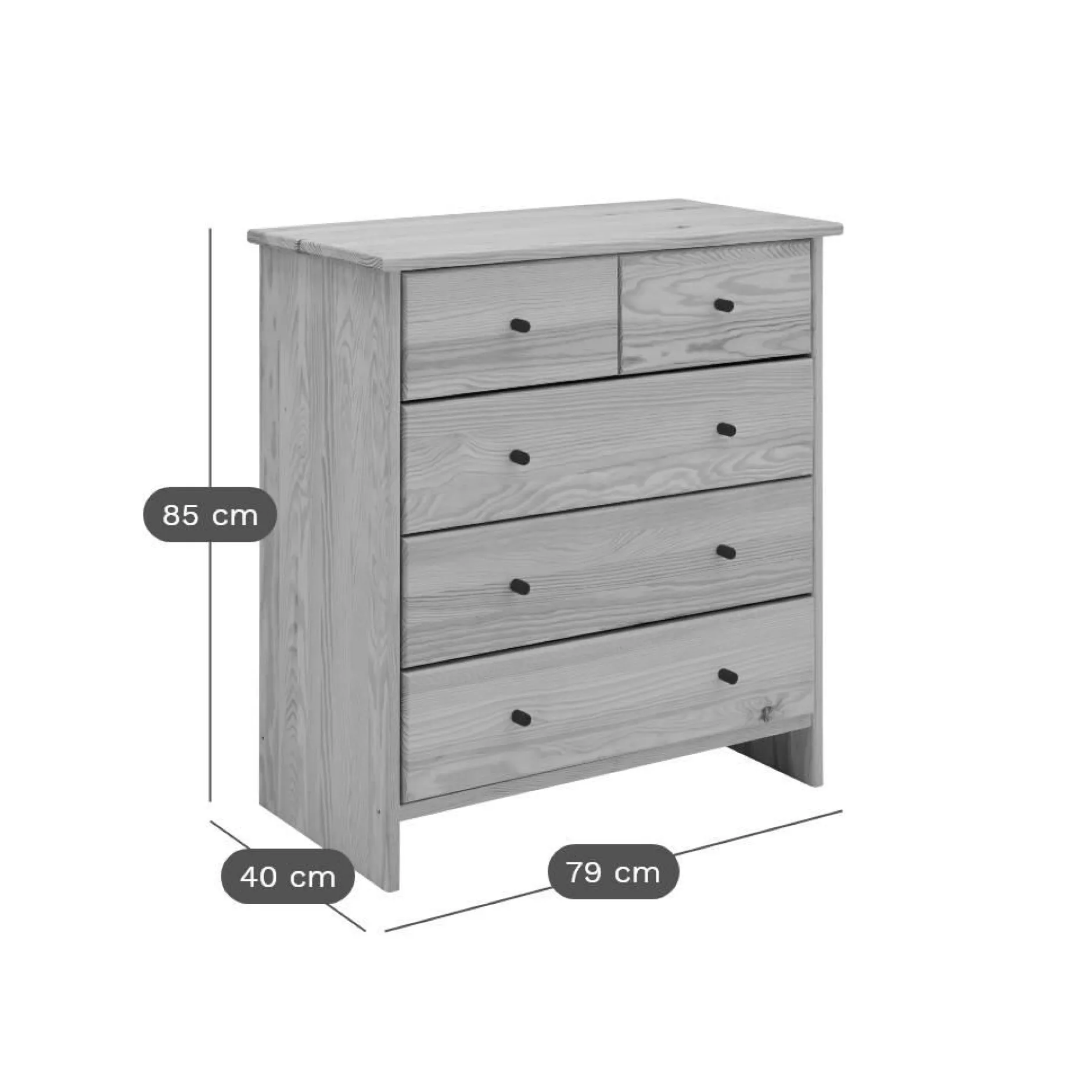 Chambres Enfant|Chambres Enfant>Camif Commode bois massif 5 tiroirs Iris - - Poignées Bois Naturel