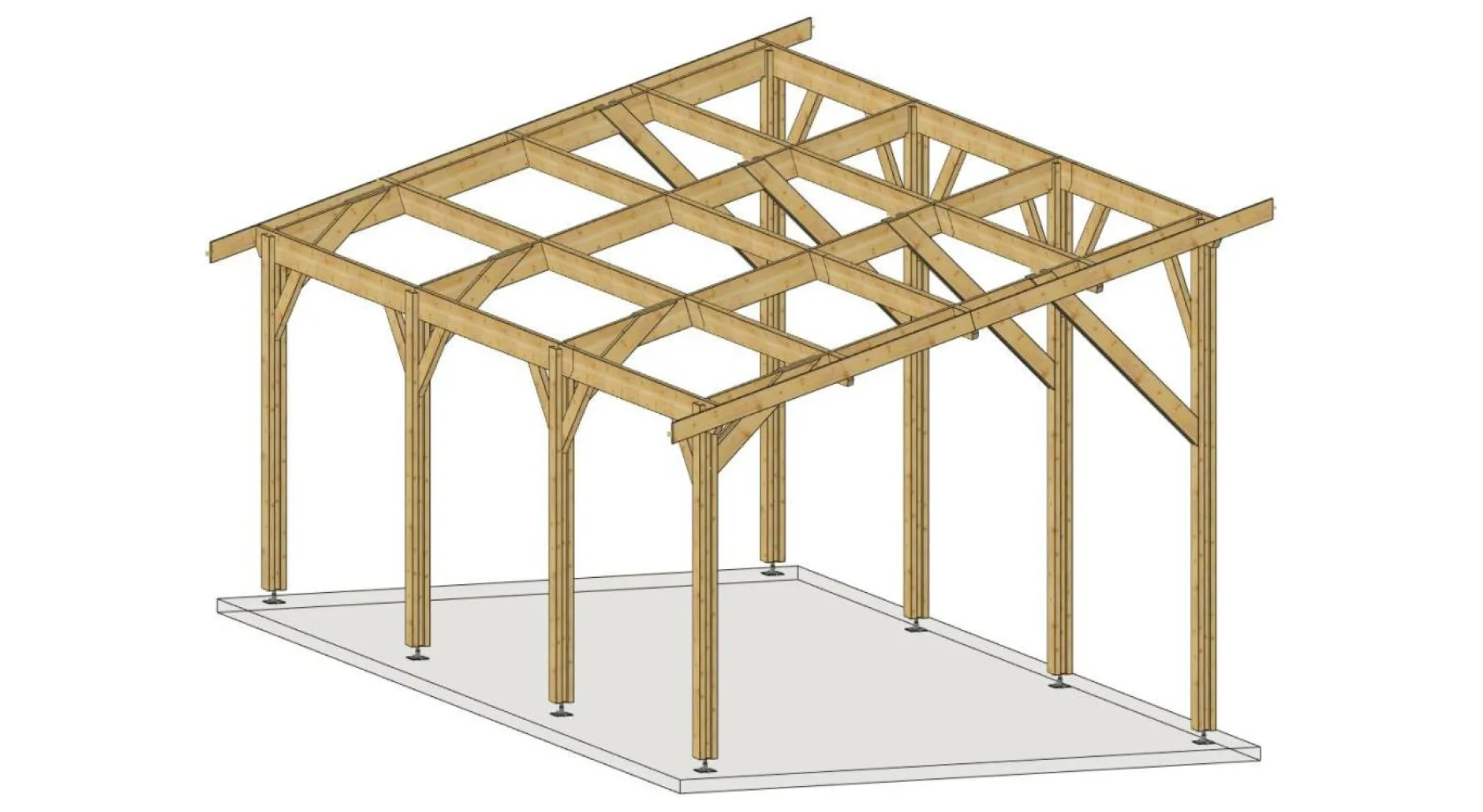 Carports Et Pergola>Camif CPBF-CHARPENTES Abri une Pente pour Voiture Provence en Bois - 450 x 950 cm