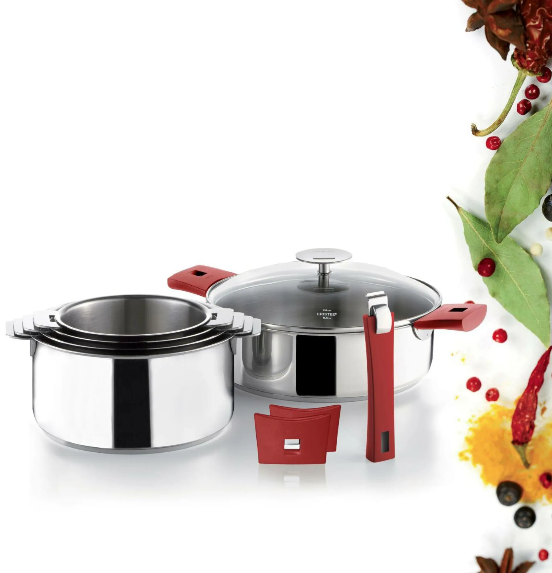 Casseroles>Camif CRISTEL Set 3 casseroles Mutine avec poignée amovible framboise