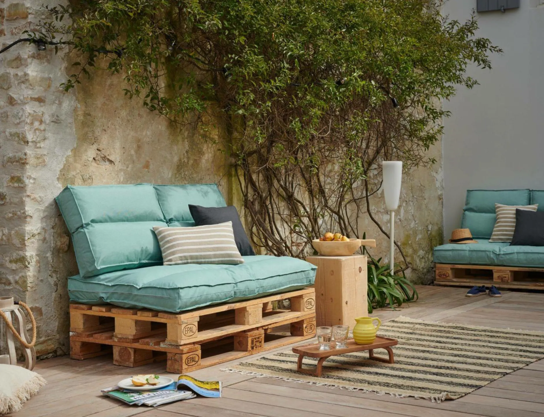 Poufs, Poires Et Coussins De Sol|Poufs, Poires Et Coussins De Sol>Camif Dossier coussin palette recyclé Heva - Vert Eau